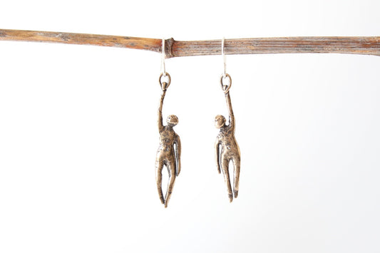 BRONZE Hang in There Buddy Earrings. Sterling silver. 1 1/2" x 1/2"