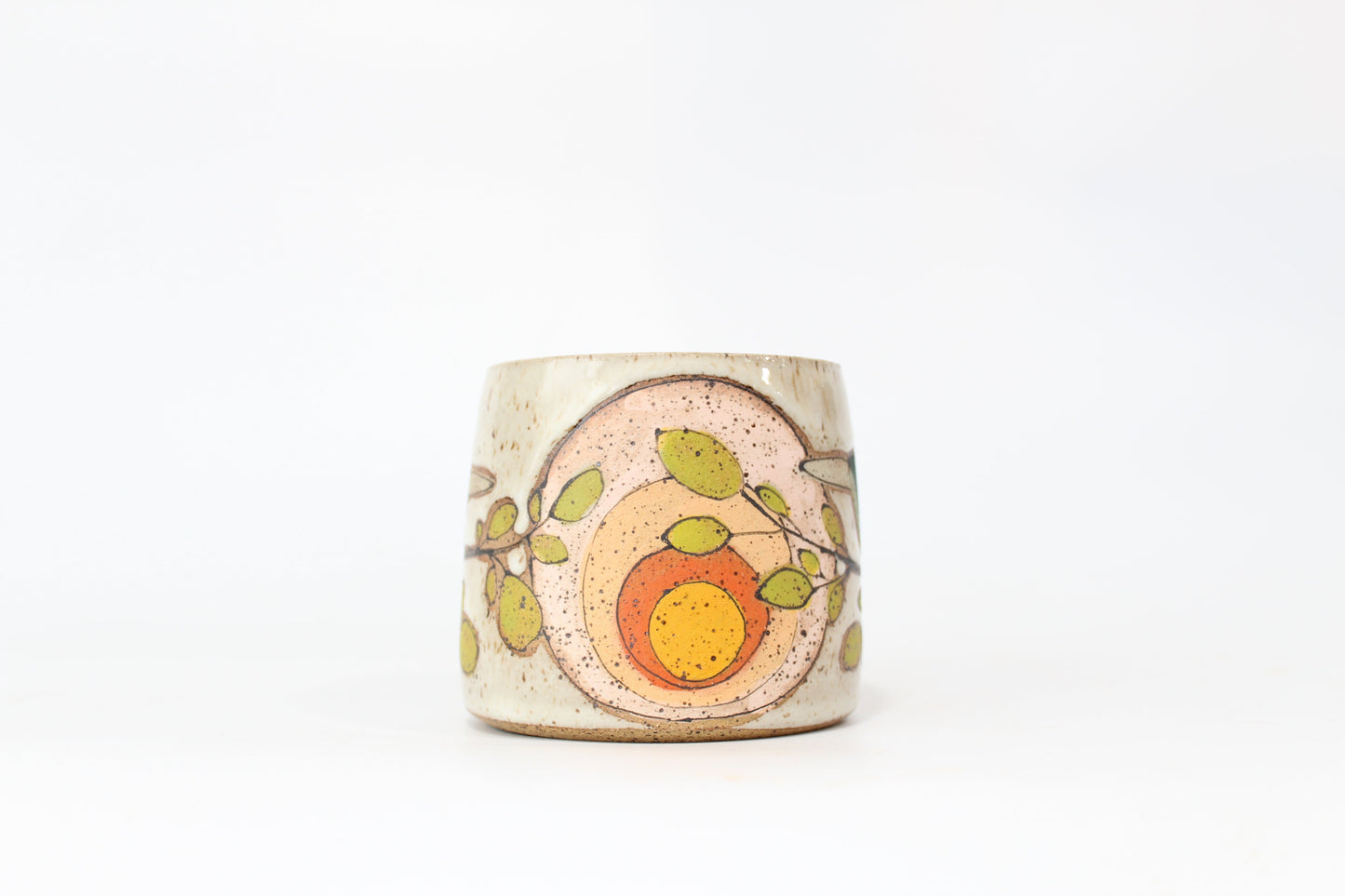 PRE-SALE Retro Sunset with Teal Bird Mug. Small (9-11 oz), medium (12-14 oz) or large (15-17 oz). Angled or straight walls