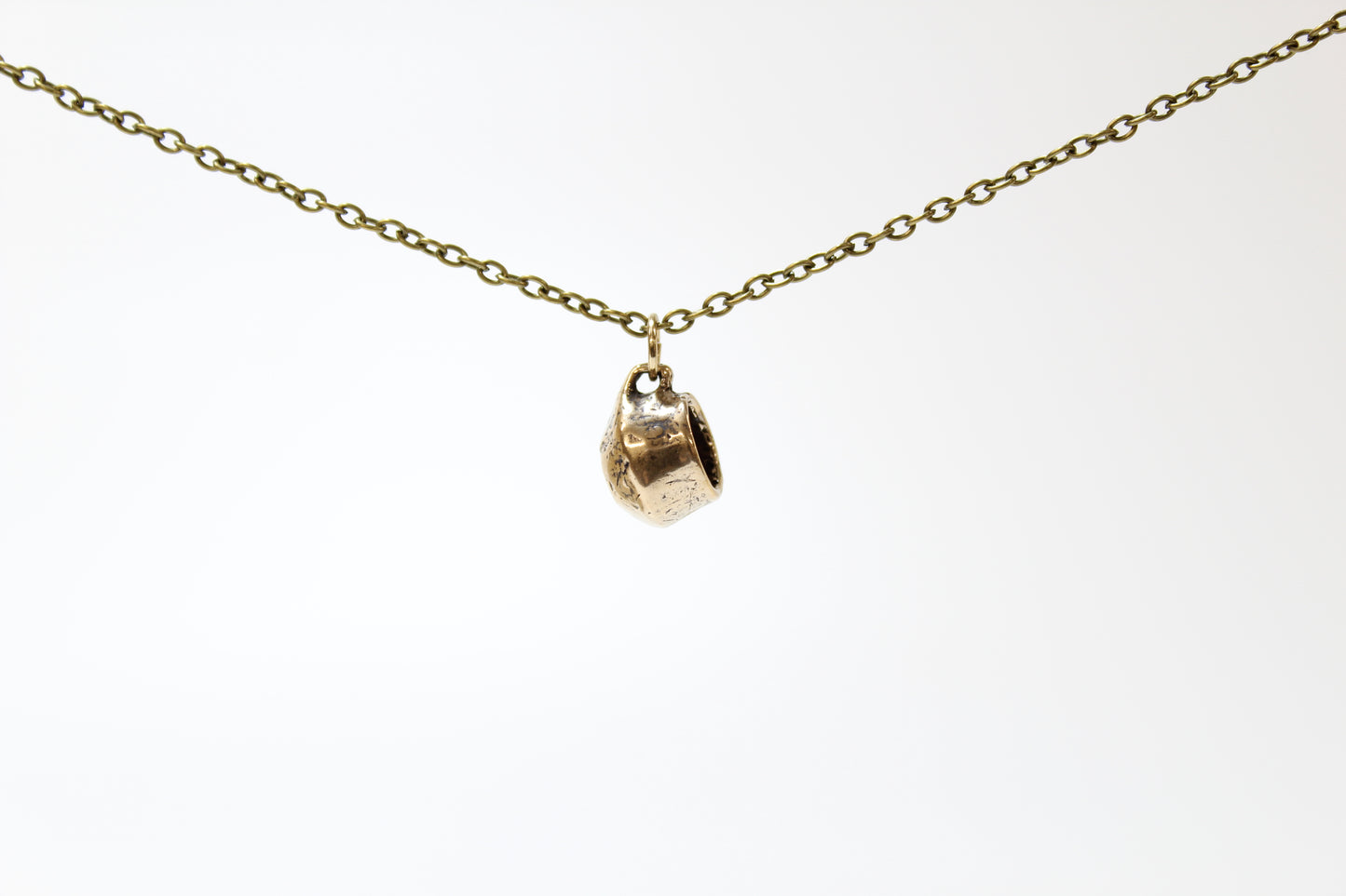 BRONZE Mug Pendant Necklace. .5" x .5". Select chain length 18, 24 inch