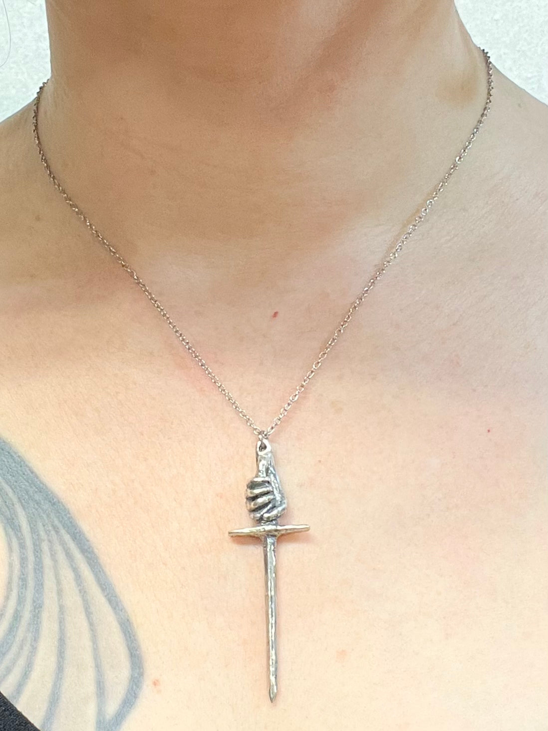 SILVER Ace of Swords Pendant Necklace. Sterling silver. 1" x 2.5". Select chain length 16, 18, 20 inch