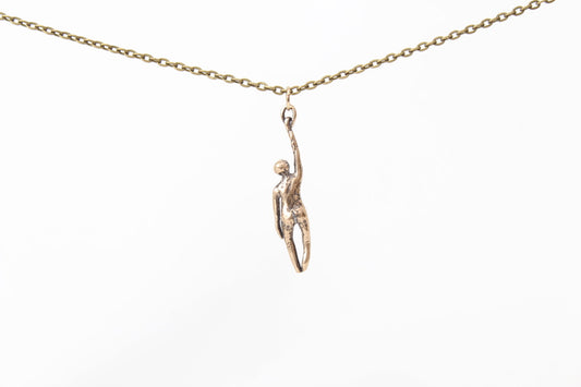BRONZE Hang in There Buddy (looking UP) Pendant Necklace. Sterling silver. 1 1/2" x 1/2". Select chain length 18, 24 inch