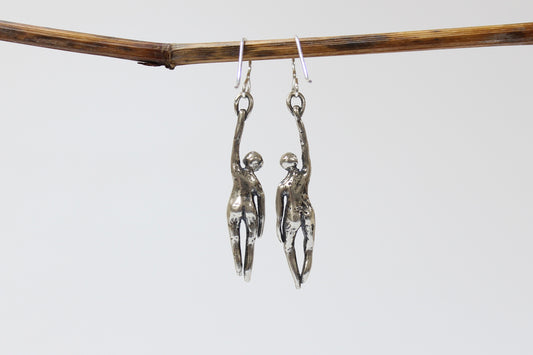 SILVER Hang in There Buddy Earrings. Sterling silver. 1 1/2" x 1/2"