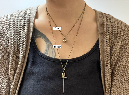 BRONZE Ace of Swords Pendant Necklace. 1" x 2.5" Select chain length 18 or 24 inch