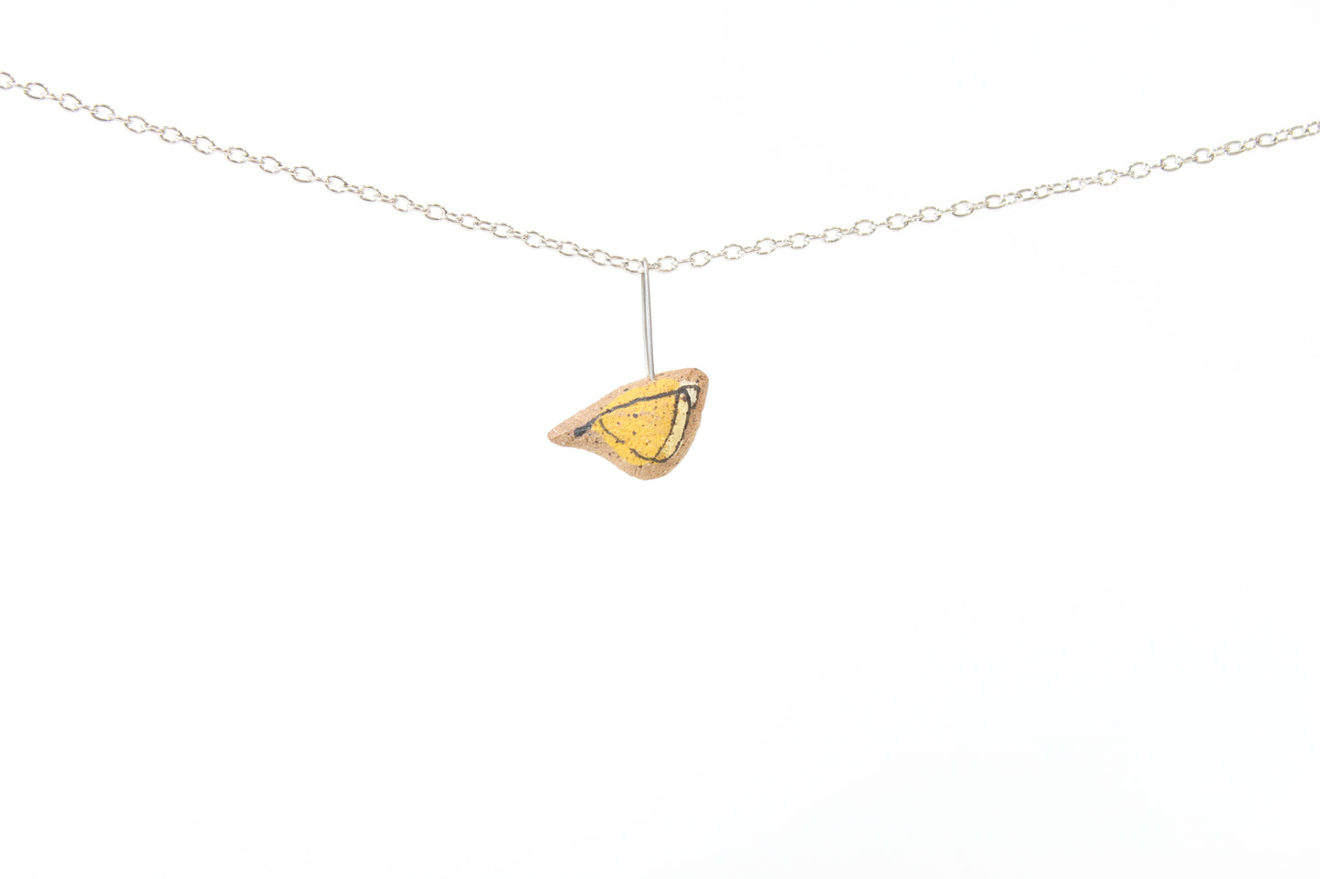 108. Yellow Underglaze Bird Necklace - 1" x 1"