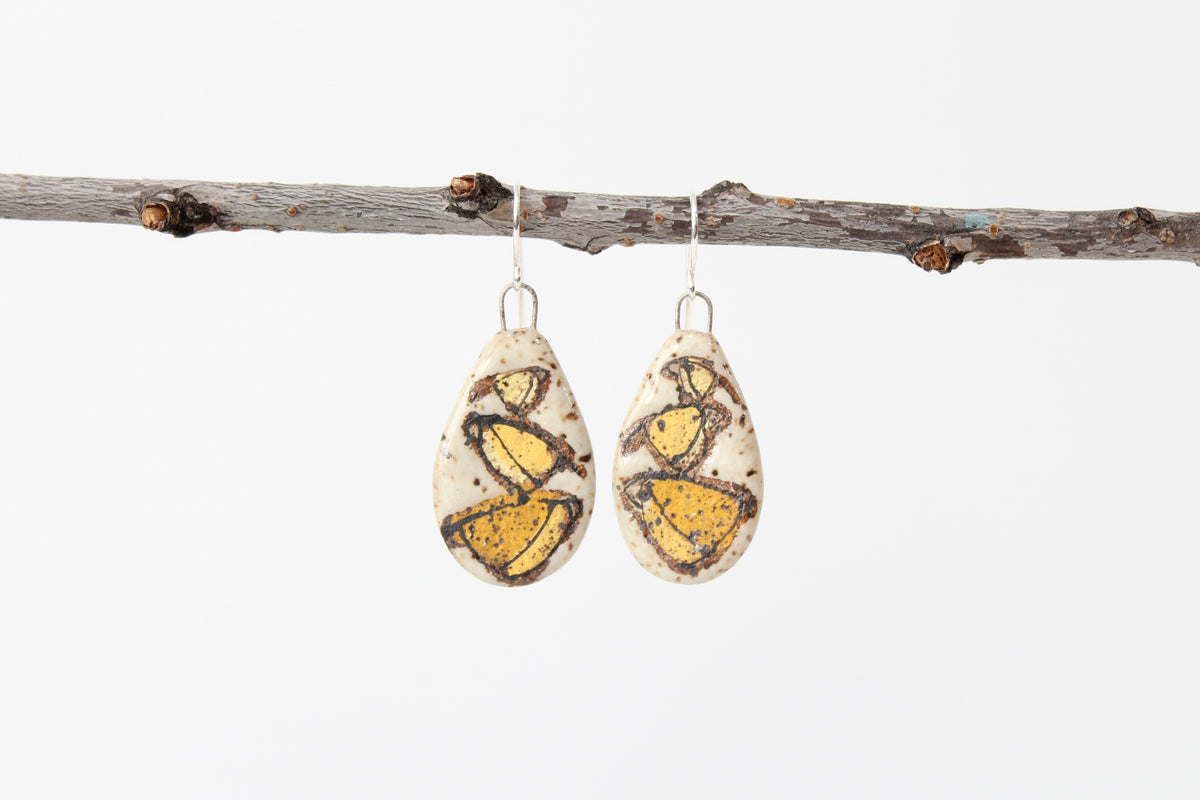 112. Yellow Bird Stack Disk Earrings - 1"