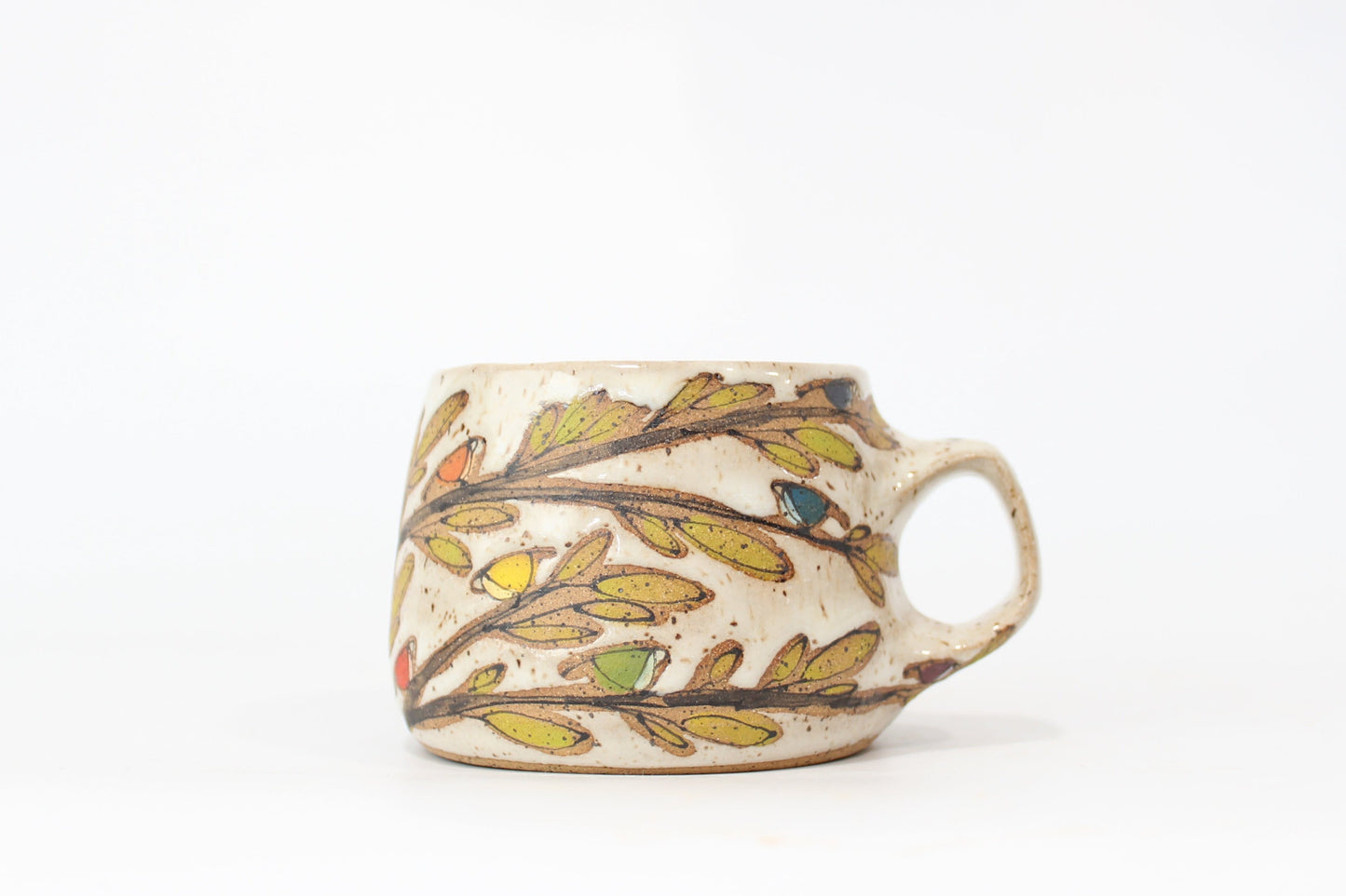 PRE-SALE Tiny Rainbow Birds Mug. Small (9-11 oz), medium (12-14 oz) or large (15-17 oz). Angled or straight walls