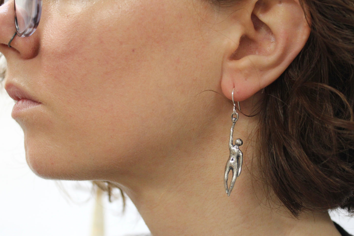 SILVER Hang in There Buddy Earrings. Sterling silver. 1 1/2" x 1/2"