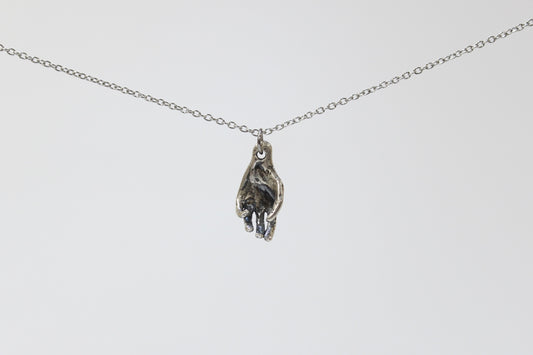 Hand Pendant Necklace. Sterling silver. 1" x 2.5". Select chain length 16, 18, 20 inch