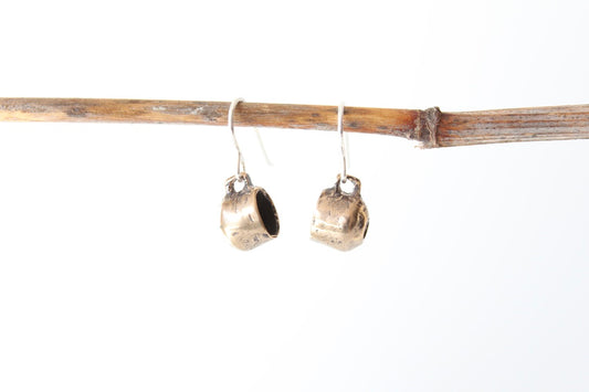 BRONZE Muggie Earrings. Sterling silver hooks. Mug is 1/4" tall