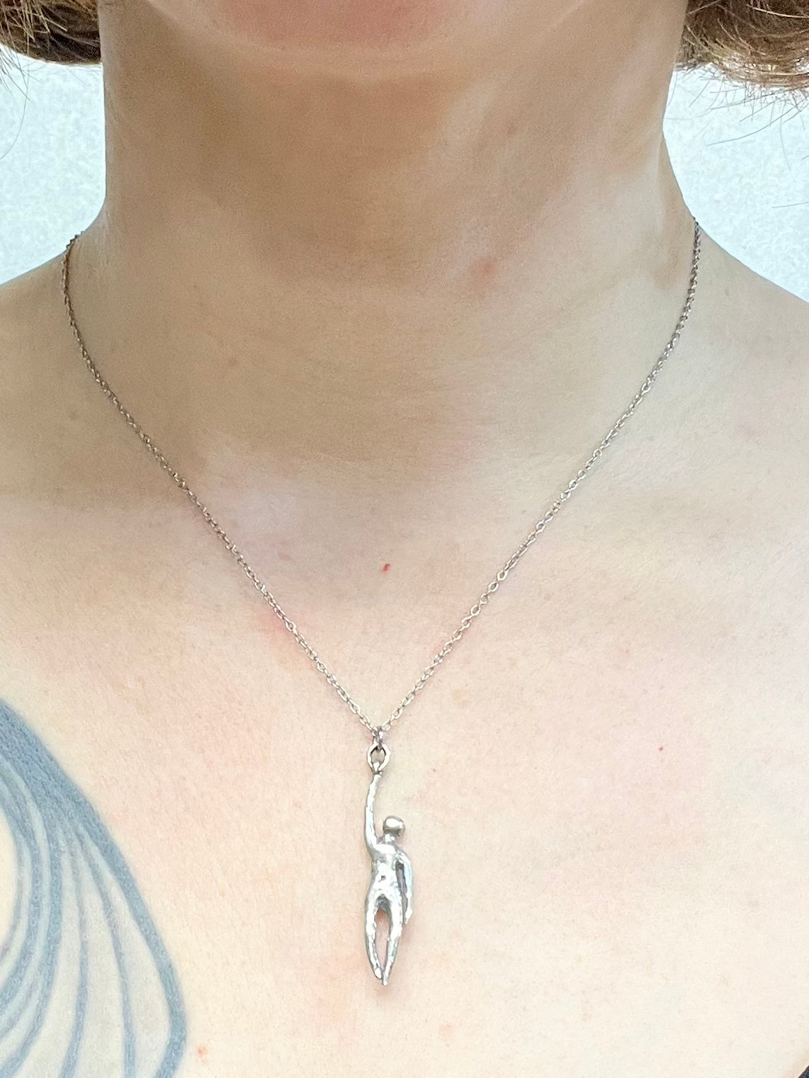 SILVER Hang in There Buddy (looking up) Pendant Necklace. Sterling silver. 1 1/2" x 1/2". Select chain length 16, 18, 20 inch