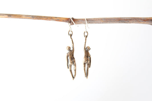 BRONZE Hang in There Buddy Earrings. Sterling silver. 1 1/2" x 1/2"