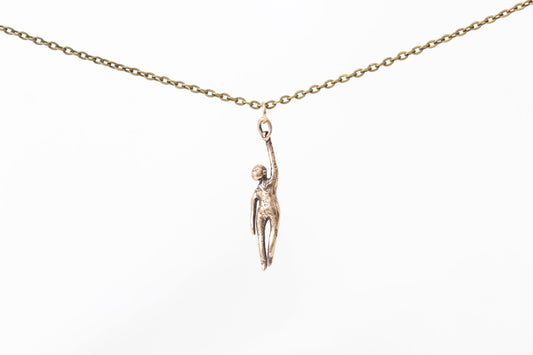 BRONZE Hang in There Buddy (looking down) Pendant Necklace. Sterling silver. 1 1/2" x 1/2". Select chain length 18, 24 inch