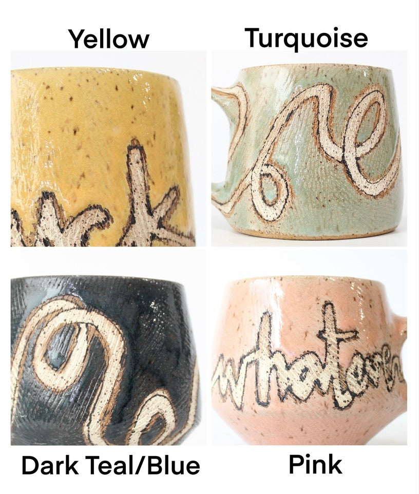 CUSTOM PRE-SALE Textured Cursive Word Mug (one word). Small (9-11 oz), medium (12-14 oz) or large (15-17 oz). Angled or straight walls. Choice of color.