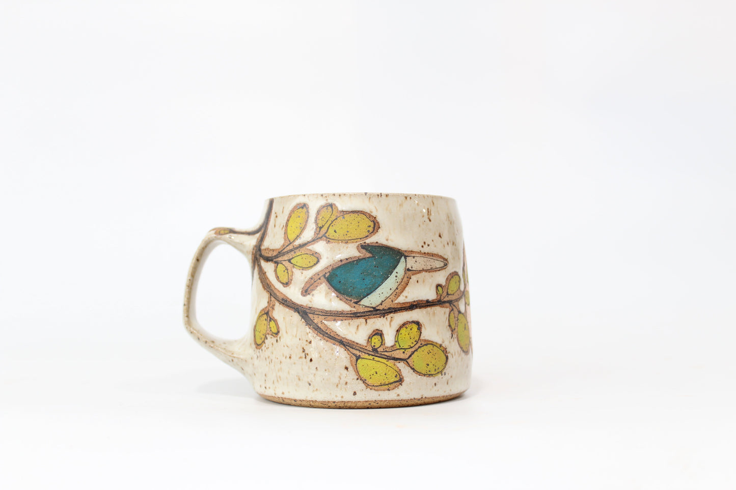 PRE-SALE Retro Sunset with Teal Bird Mug. Small (9-11 oz), medium (12-14 oz) or large (15-17 oz). Angled or straight walls