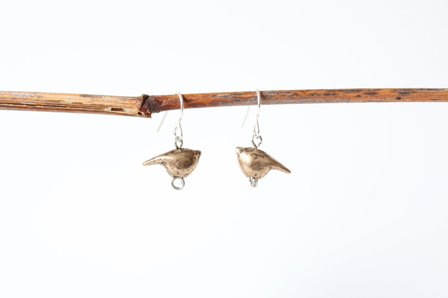 BRONZE Birds Earrings. Sterling silver hooks. 5/8"