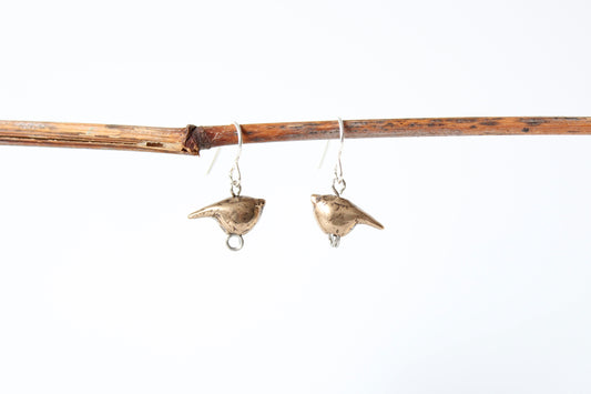 BRONZE Birds Earrings. Sterling silver hooks. 5/8"
