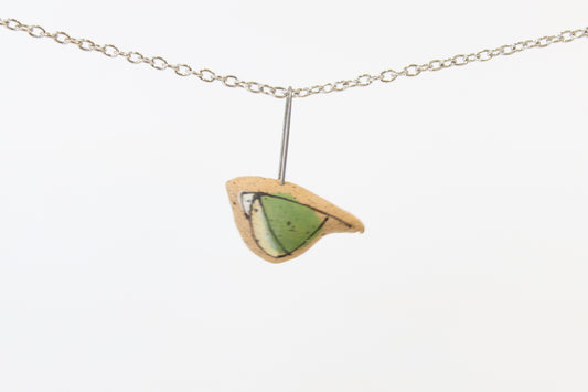 1072. Green Underglaze Bird Necklace - 1" x 1"