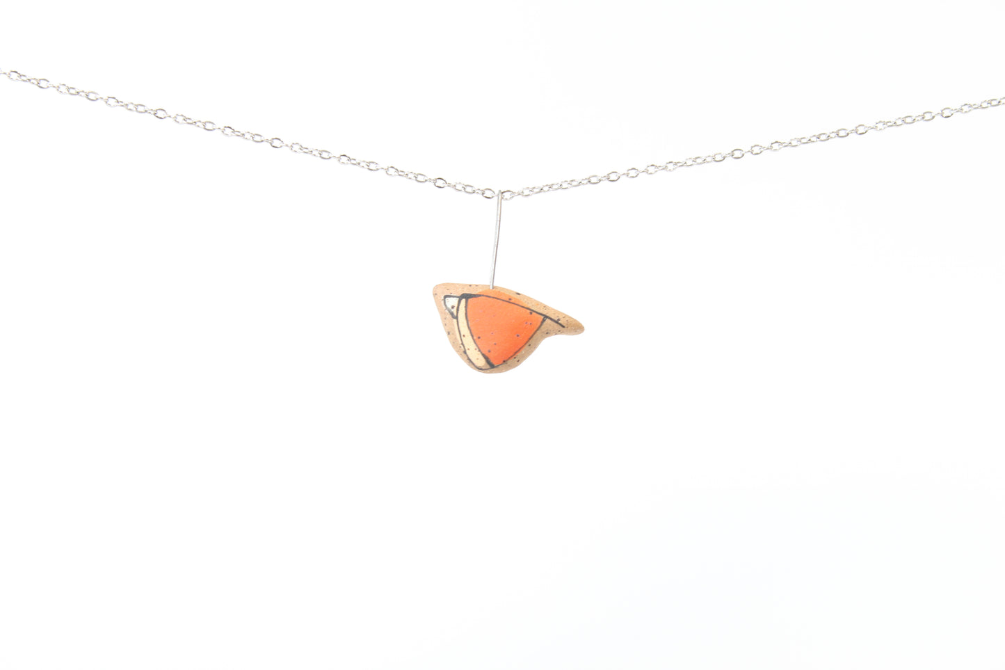 106. Orange Underglaze Bird Necklace - 1.25" x 1.25"