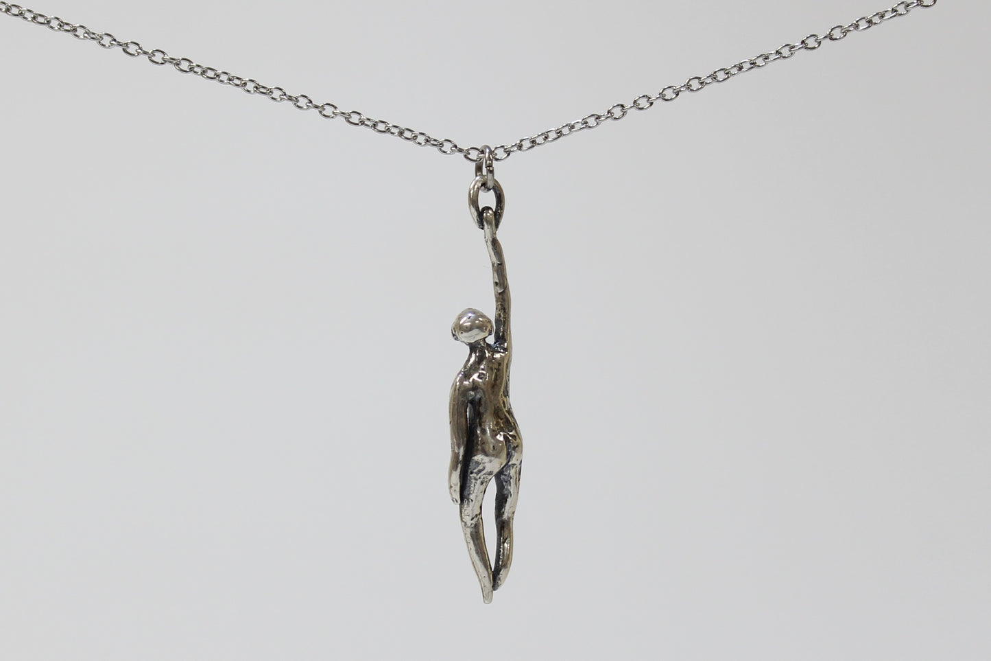 SILVER Hang in There Buddy (looking up) Pendant Necklace. Sterling silver. 1 1/2" x 1/2". Select chain length 16, 18, 20 inch