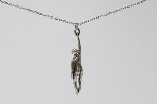 SILVER Hang in There Buddy (looking up) Pendant Necklace. Sterling silver. 1 1/2" x 1/2". Select chain length 16, 18, 20 inch