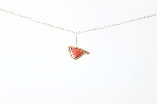 176. Orange Underglaze Bird Necklace - 1" x 1"