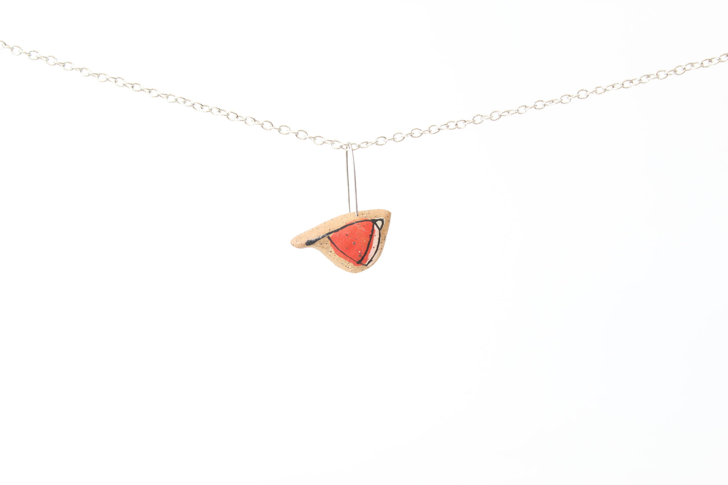077. Red Underglaze Bird Necklace - 1" x 1"