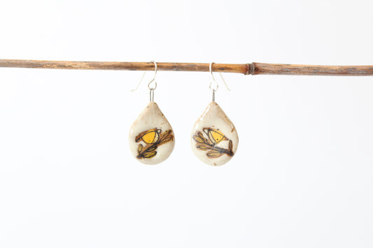 153. Yellow Bird Disk Earrings - 1"