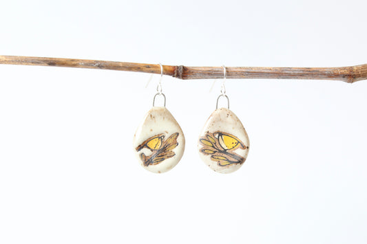 159. Yellow Bird Disk Earrings - 1"