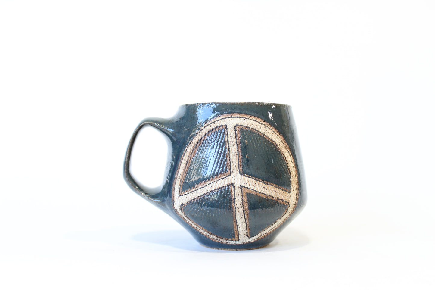 029. Textured Peace Sign Mug - Dark Blue - 14oz.