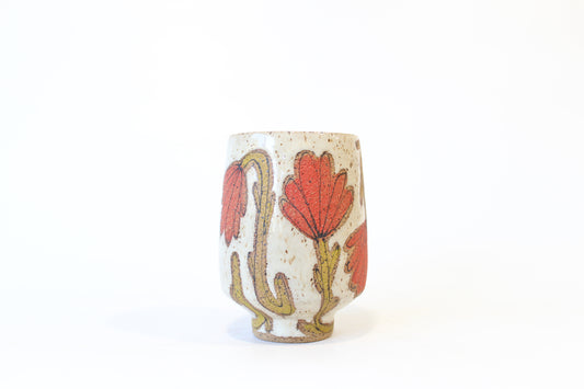 032. Red Flower Cup (no handle) - 14oz.