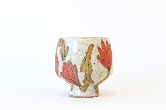 037. Red Flowers Cup (no handle) - 8oz.