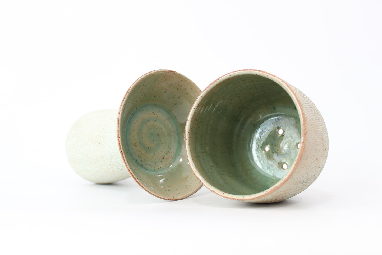 053. Textured Pedestal Planter - Light Turquoise - medium pot - 9.75''h x 5.25''w