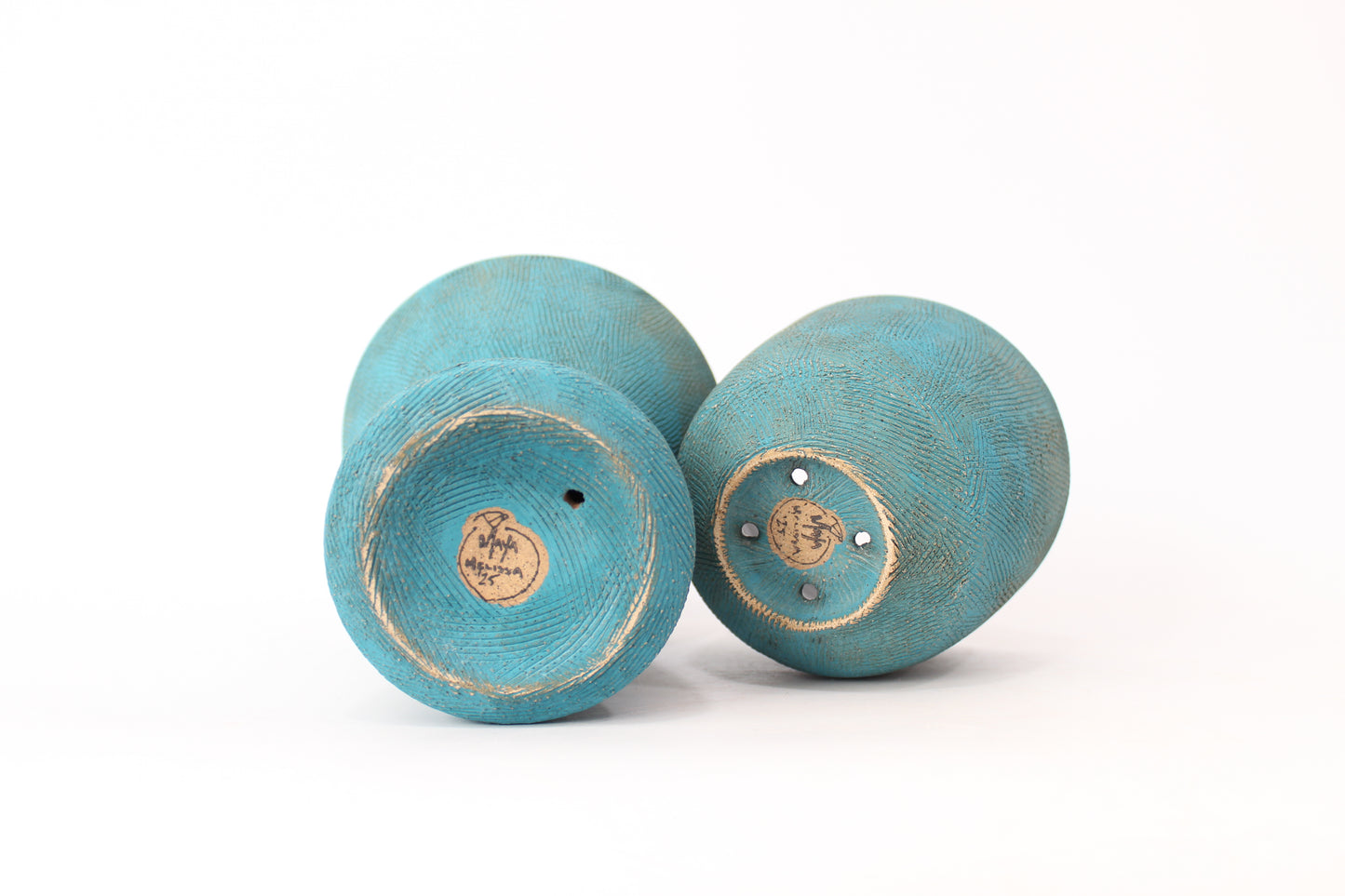 054. Textured Pedestal Planter  - Teal - medium pot - 9''h x 5.5''w