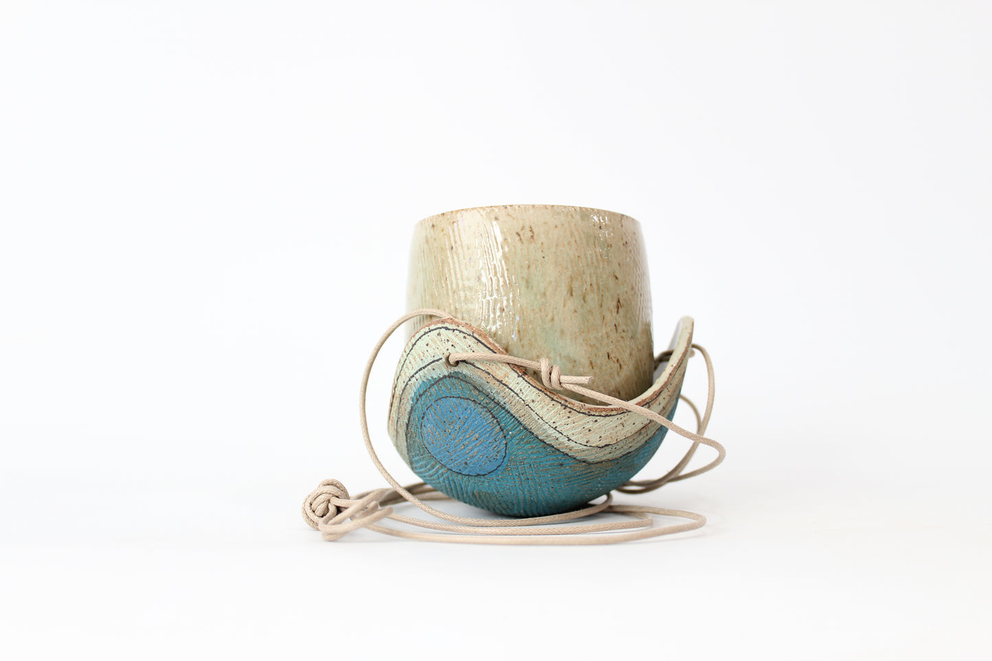 050. Textured Blue Wave with Circles Planter - small pot -  3.5''h x 4''w