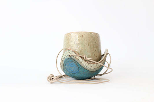 050. Textured Blue Wave with Circles Planter - small pot -  3.5''h x 4''w