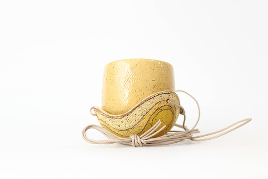 051. Textured Yellow Wave with Circles Planter - small pot - 3.5''h x 4''w