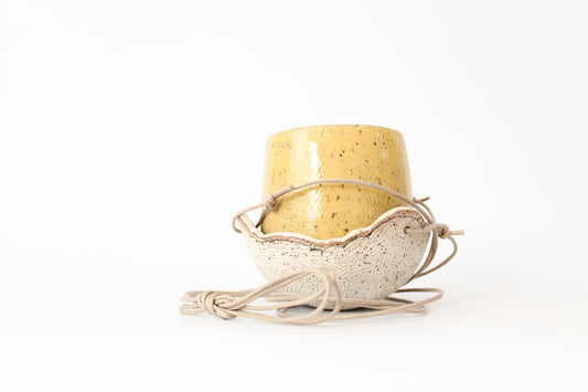 052. Textured Cloud Hanging Planter - Yellow - 3.5''h x 4''w