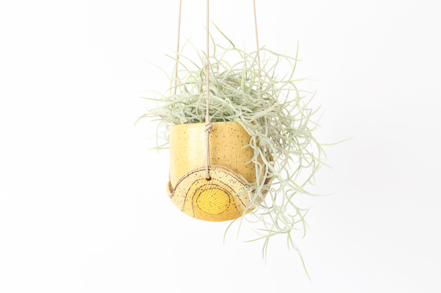 051. Textured Yellow Wave with Circles Planter - small pot - 3.5''h x 4''w