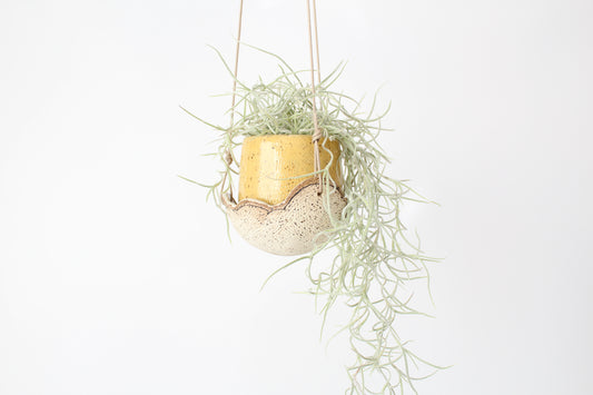 052. Textured Cloud Hanging Planter - Yellow - 3.5''h x 4''w