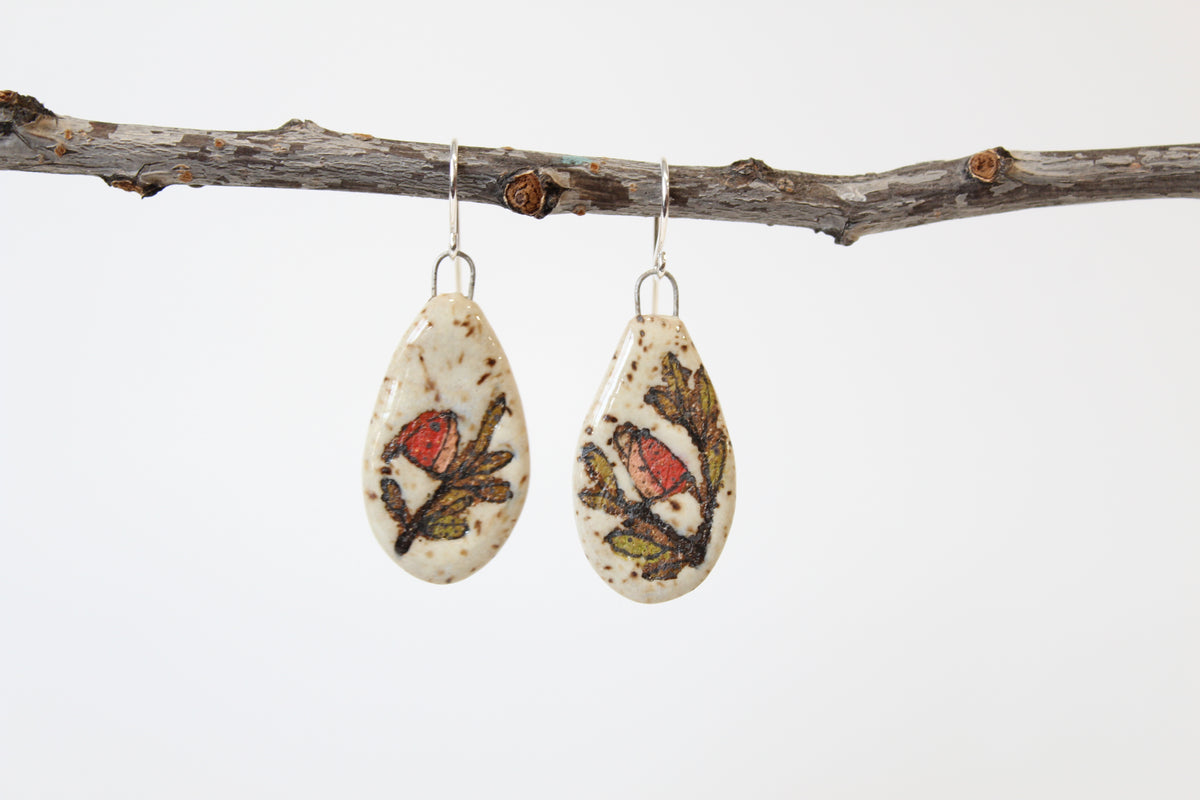 111. Red Bird Disk Earrings - 1"