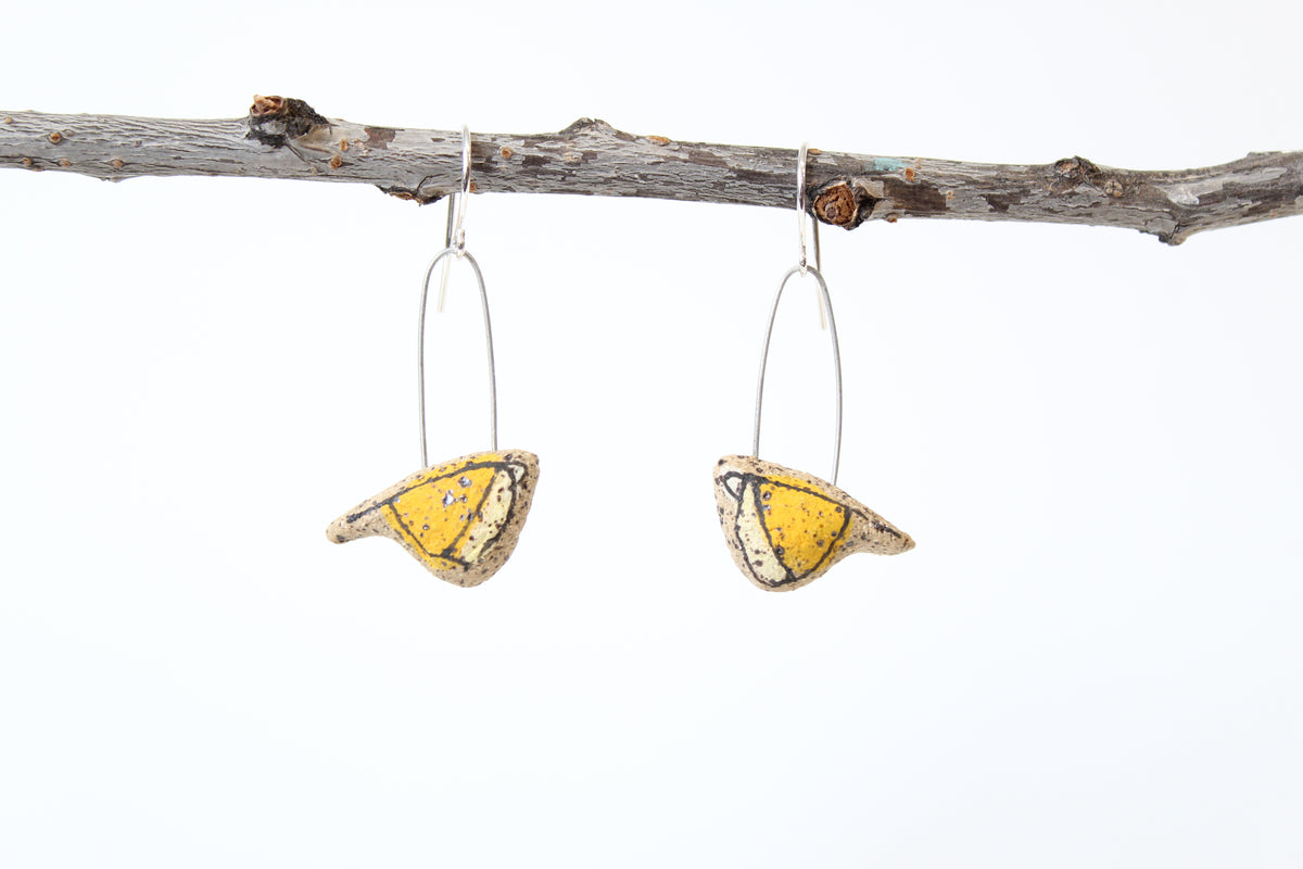 118. Yellow Bird Earrings - 1"