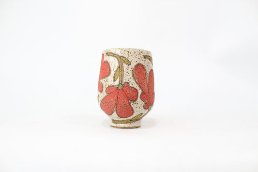 055. Red Flower Cup (no handle) - 13oz.