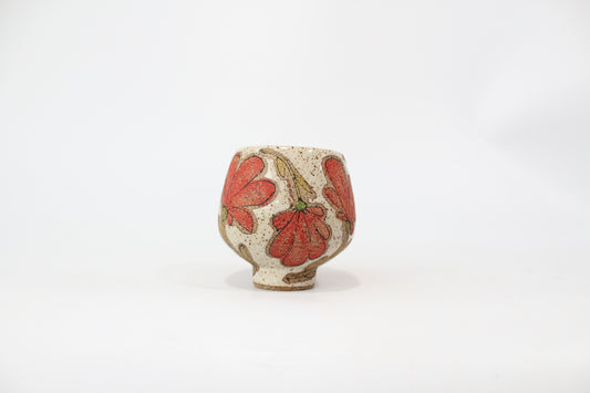 057. Red Flower Cup (no handle) - 12oz.