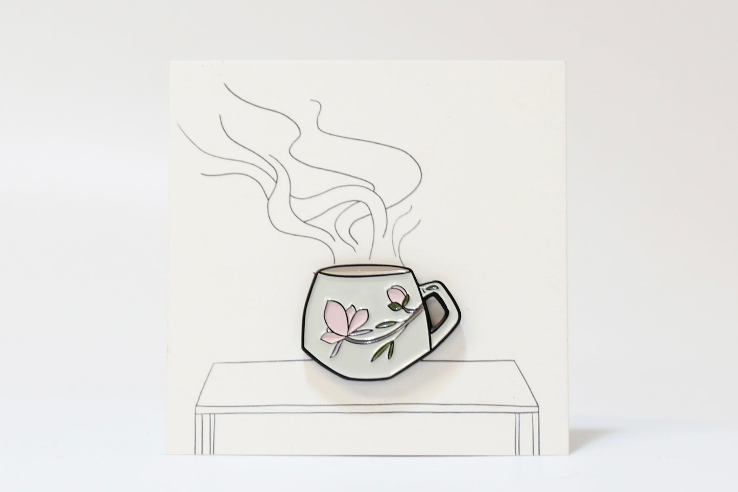 Enamel Magnolia Mug Pin. 1 inch.