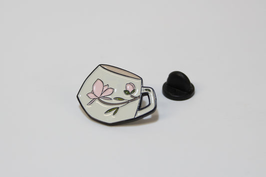 Enamel Magnolia Mug Pin. 1 inch.