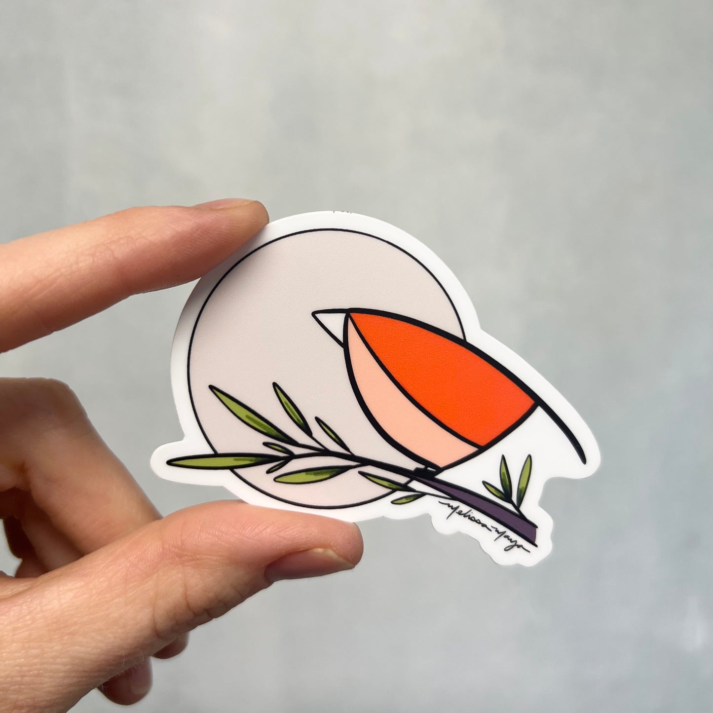 Red Bird with Moon STICKER. 3 x 2.5 inches. SCROLL DOWN to build you sticker pack - 20% off two or more