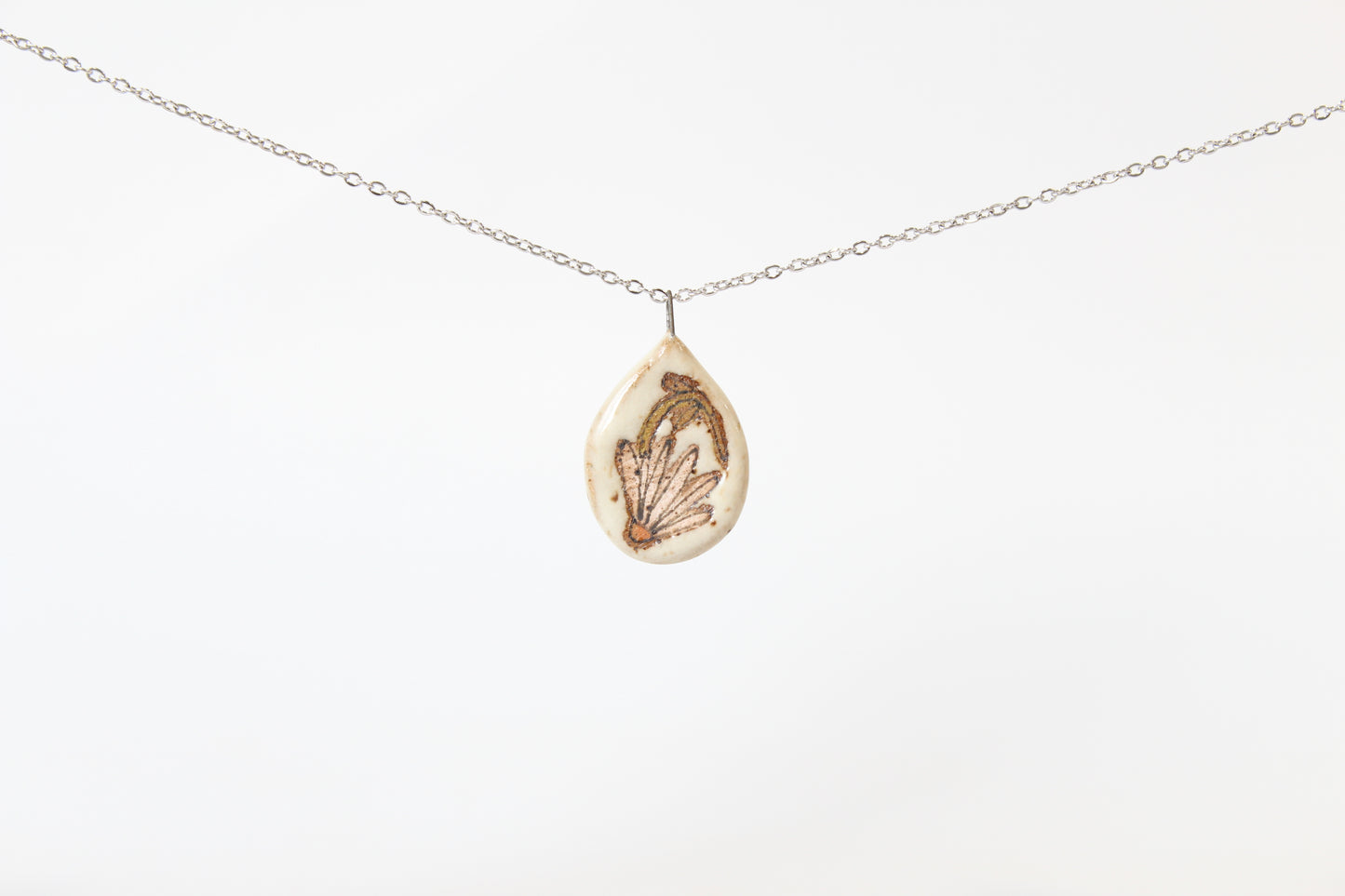 102. Pink Coneflower Disc Necklace - 1" x 2"