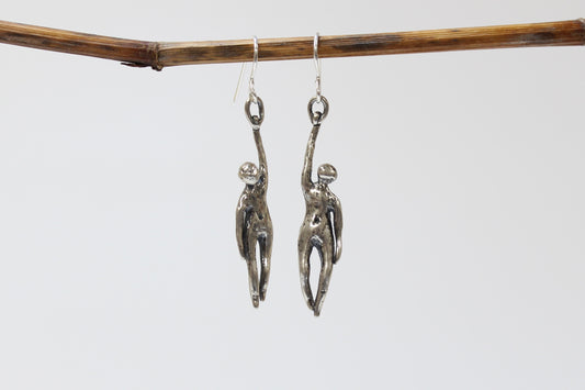 SILVER Hang in There Buddy Earrings. Sterling silver. 1 1/2" x 1/2"