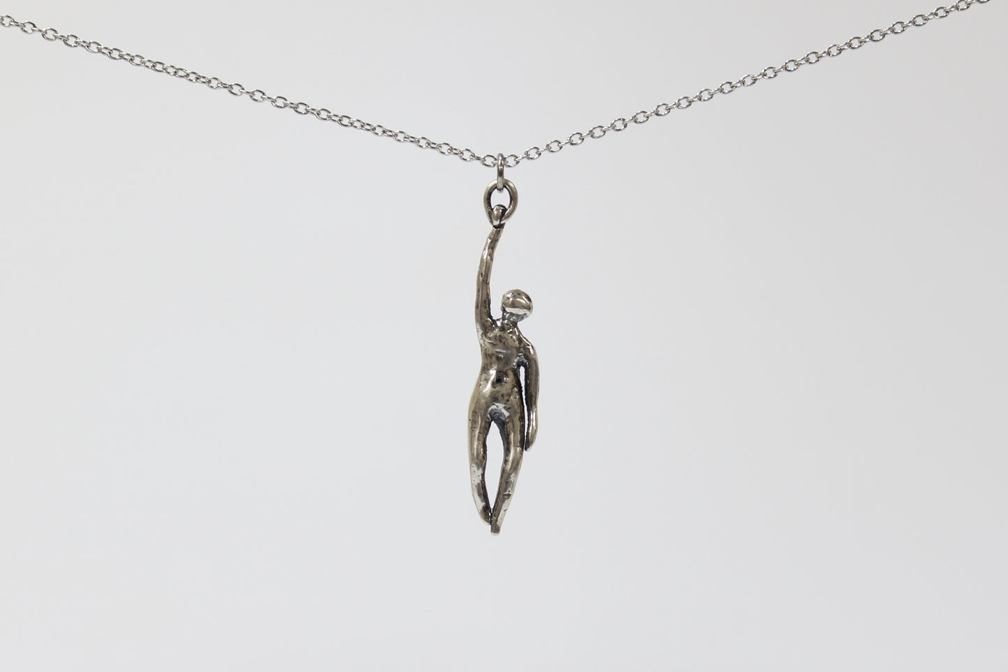 SILVER Hang in There Buddy (looking up) Pendant Necklace. Sterling silver. 1 1/2" x 1/2". Select chain length 16, 18, 20 inch