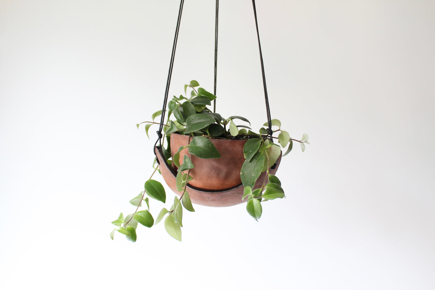 096. Hanging Planter with Black Interior Glaze - full dimensions 3'' h x 5.5''